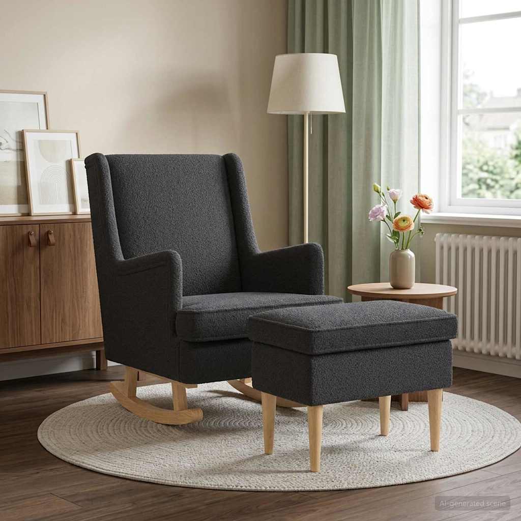 vidaXL Fauteuil met Voetenbank 2 st Crèmekleurig Bouclé