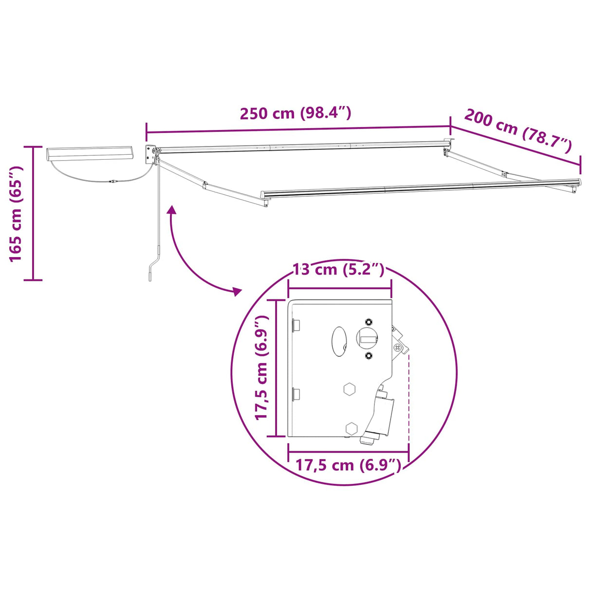 vidaXL Electric Retractable Awning Blue and White 2.5 x 2 m