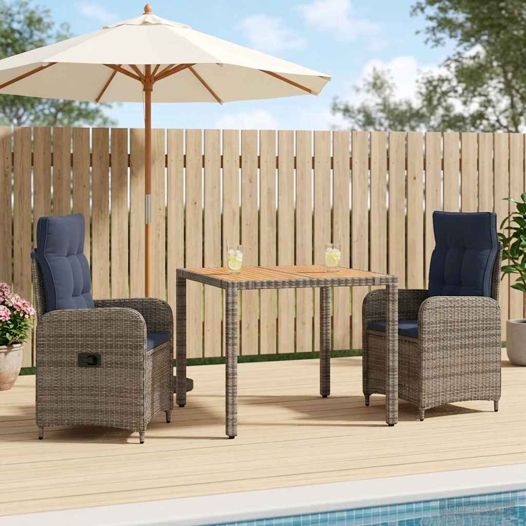 vidaXL Buiten Eettafel Set 3 st Zwart PE rotan en poedergecoat staal