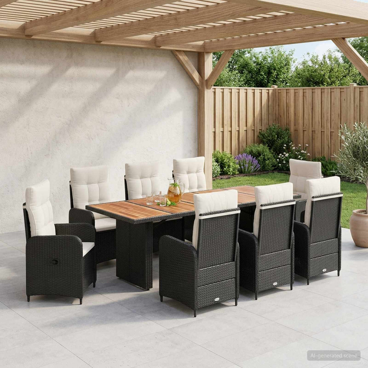vidaXL Outdoor Dining Set 7 pcs Black poly rattan
