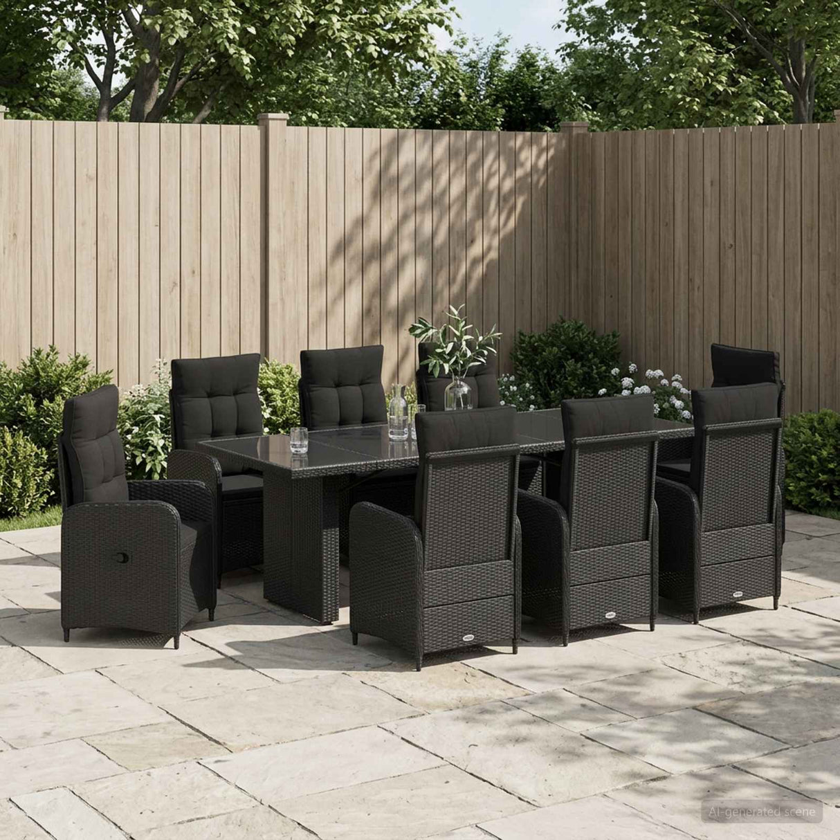 vidaXL Outdoor Dining Set 7 pcs Black poly rattan