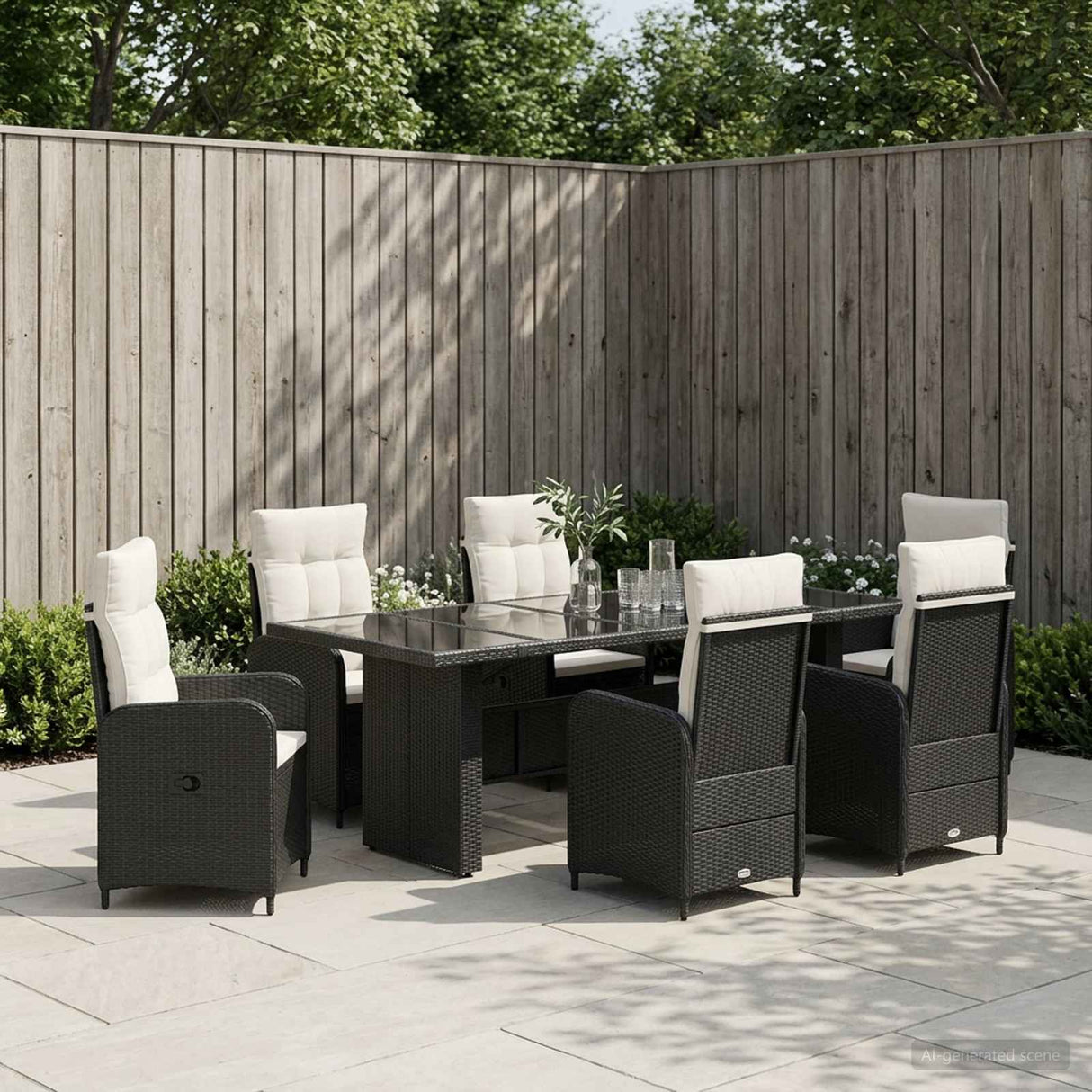 vidaXL Outdoor Dining Set 7 pcs Black poly rattan
