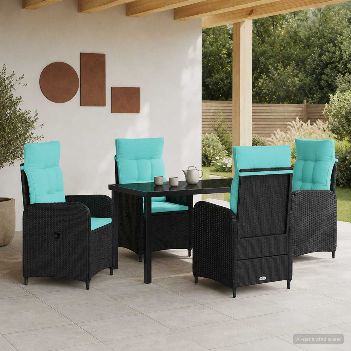 vidaXL Buiten Eettafel Set 3 st Zwart poly rattan