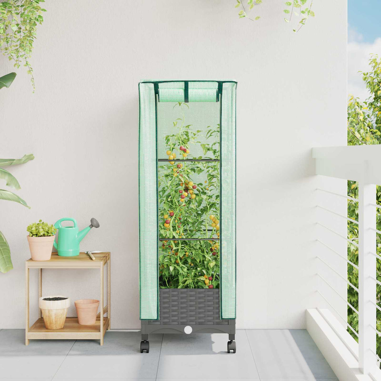 vidaXL Plantenbak verhoogd met kashoes 40x40x123 cm rattanlook
