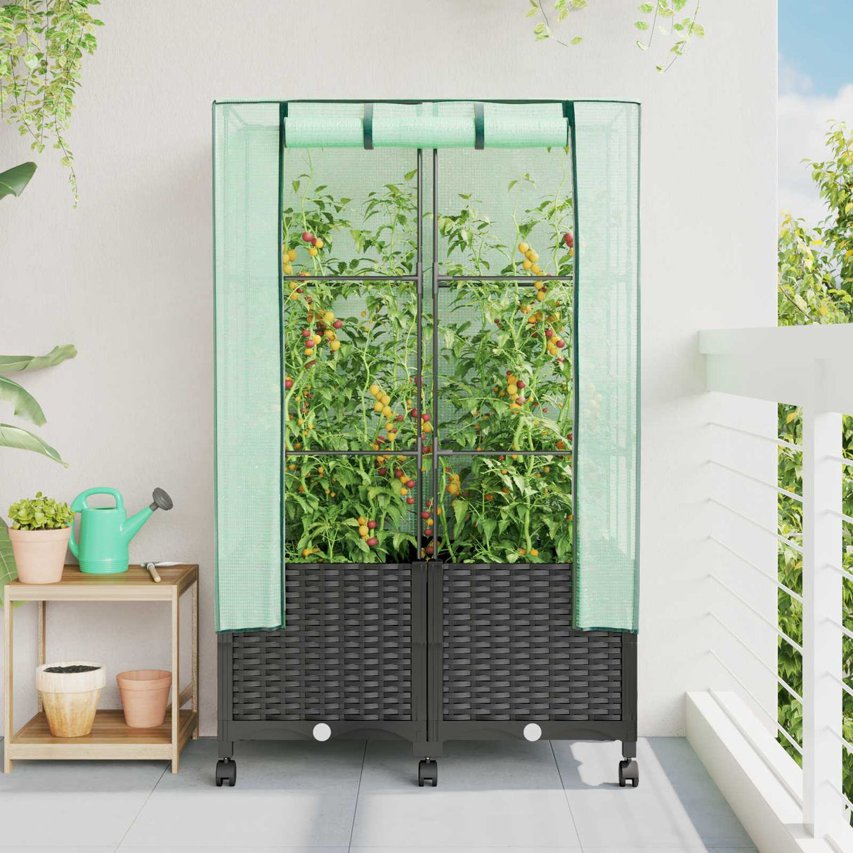 vidaXL Plantenbak verhoogd met kashoes 40x40x123 cm rattanlook