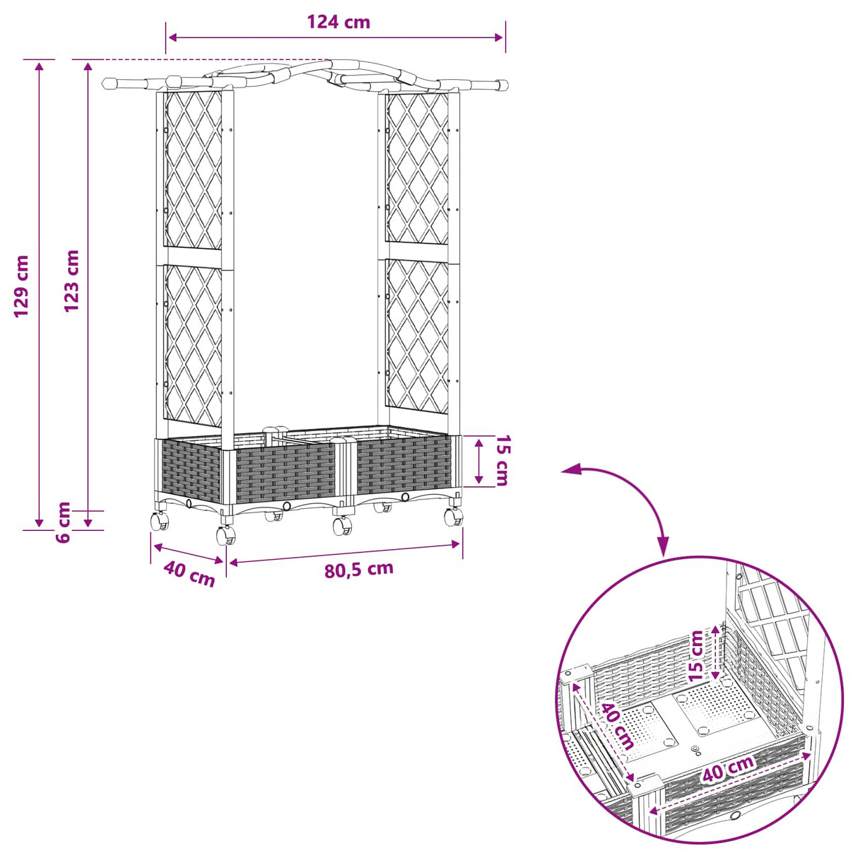 vidaXL Verhoogd Bed met Trellis en Dak Bruin 124 x 40 x 129 cm PP