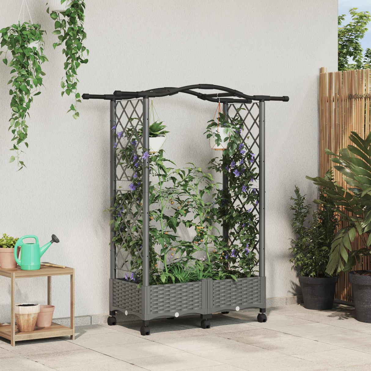 vidaXL Verhoogd Bed met Trellis en Dak Bruin 124 x 40 x 129 cm PP