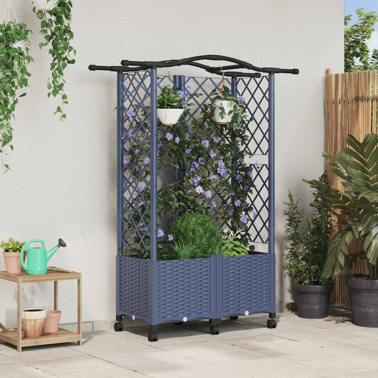vidaXL Verhoogd Bed met Trellis en Dak Bruin 124 x 40 x 129 cm PP