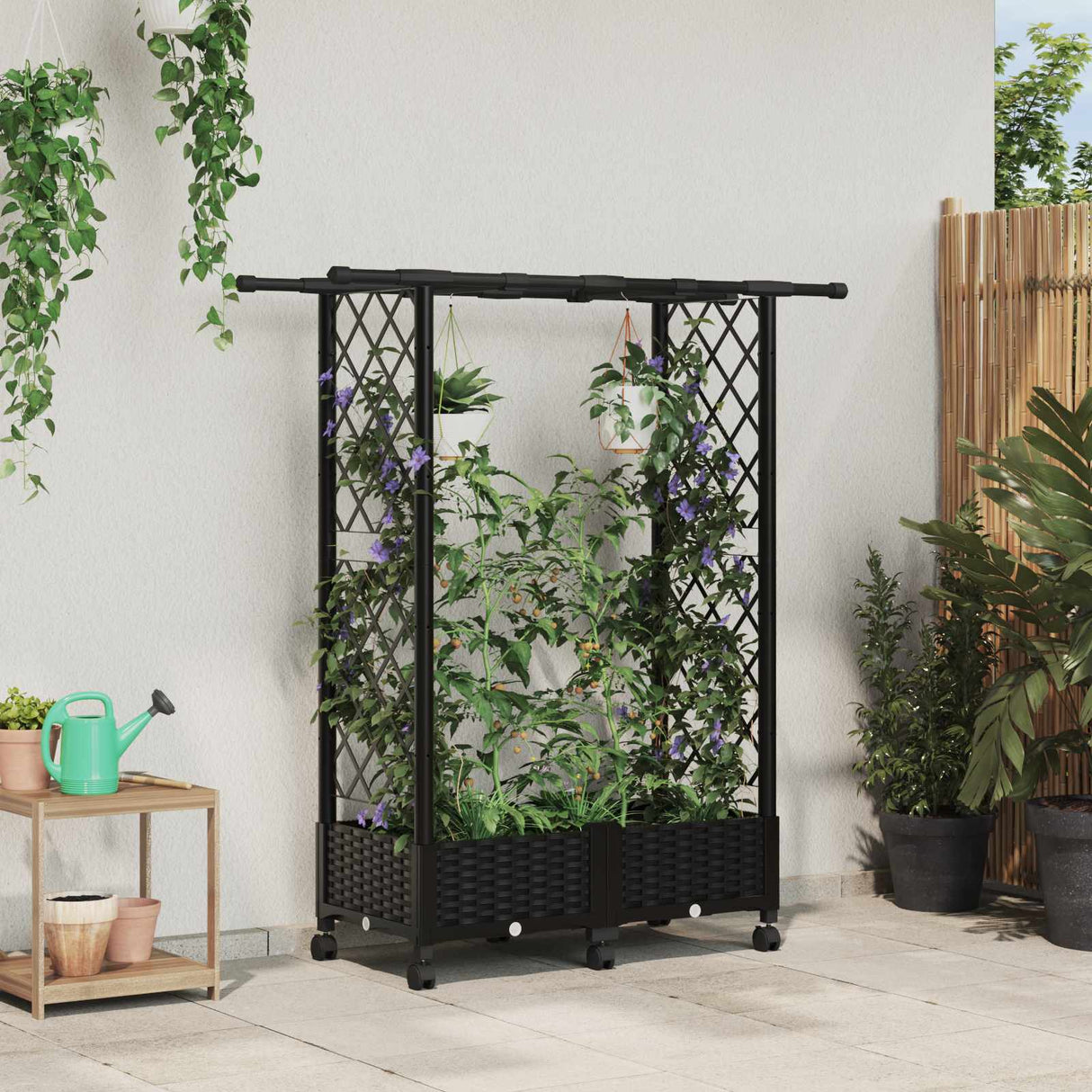 vidaXL Verhoogd Bed met Trellis en Dak Bruin 124 x 40 x 129 cm PP