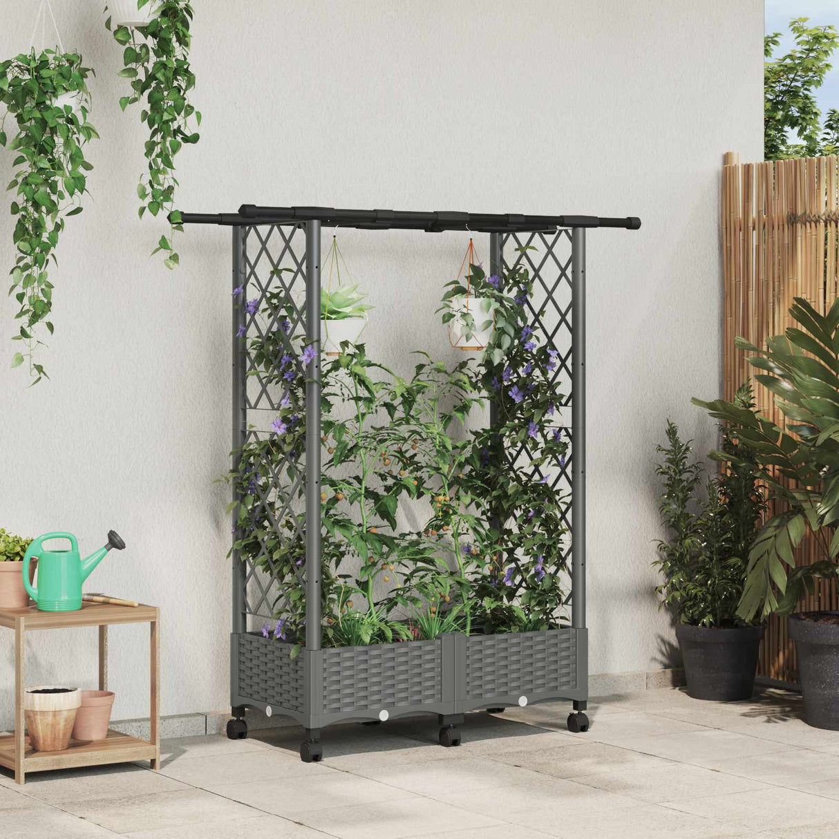 vidaXL Verhoogd Bed met Trellis en Dak Bruin 124 x 40 x 129 cm PP