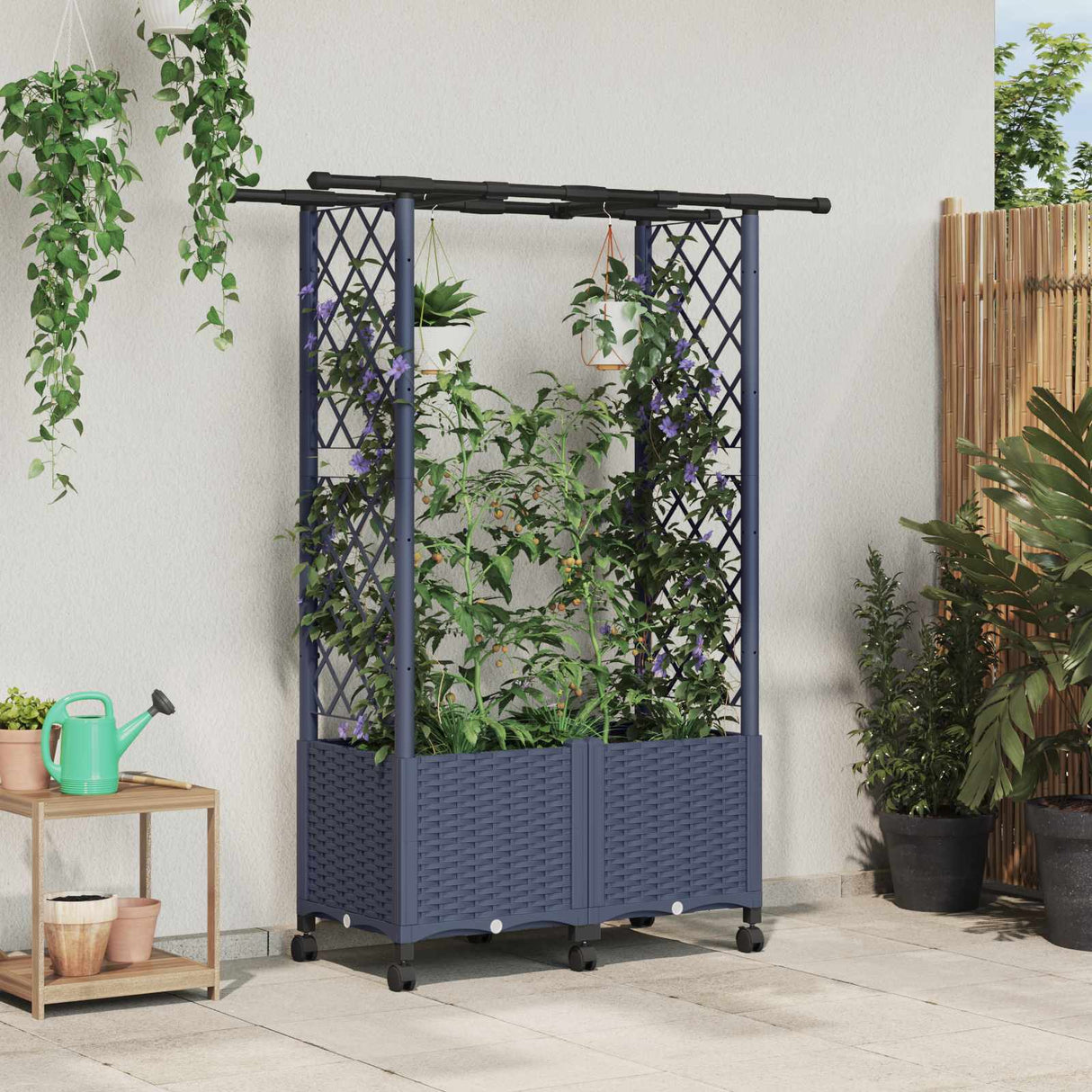 vidaXL Verhoogd Bed met Trellis en Dak Bruin 124 x 40 x 129 cm PP