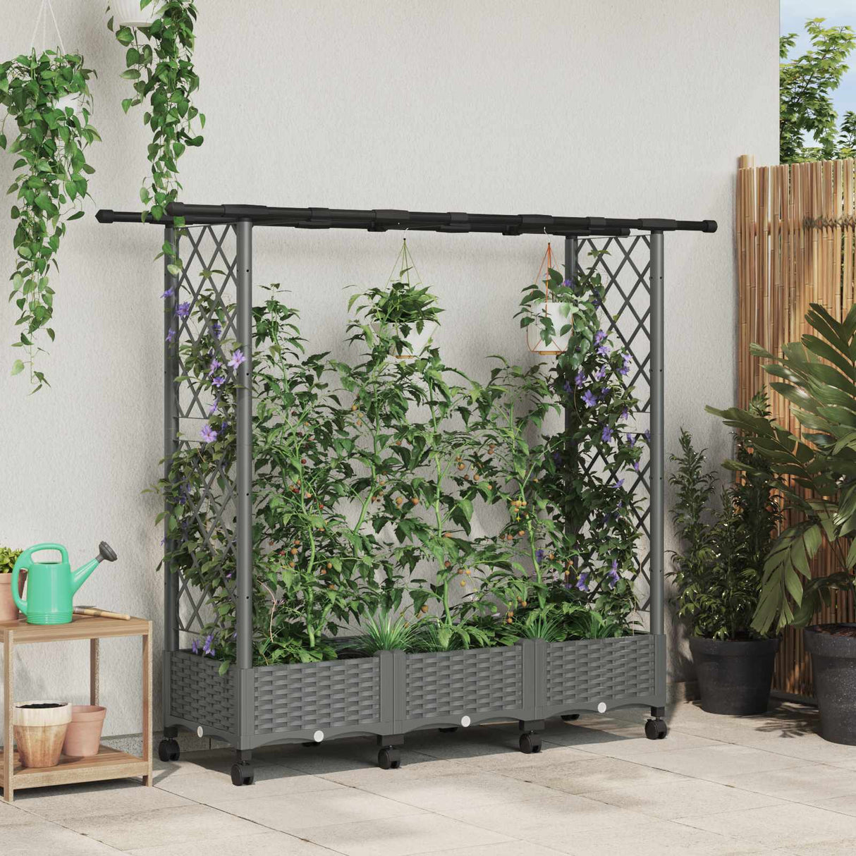 vidaXL Verhoogd Bed met Trellis en Dak Bruin 124 x 40 x 129 cm PP
