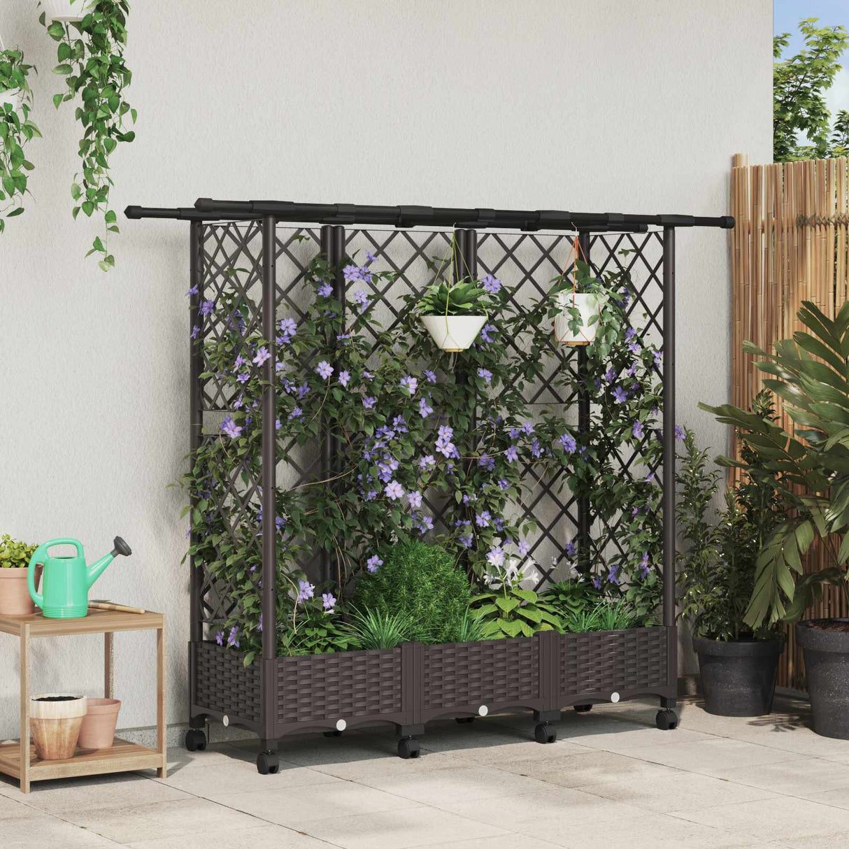 vidaXL Verhoogd Bed met Trellis en Dak Bruin 124 x 40 x 129 cm PP