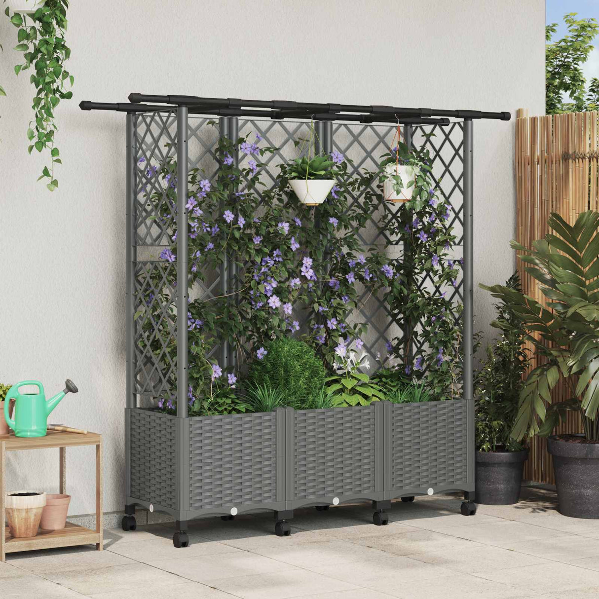 vidaXL Verhoogd Bed met Trellis en Dak Bruin 124 x 40 x 129 cm PP