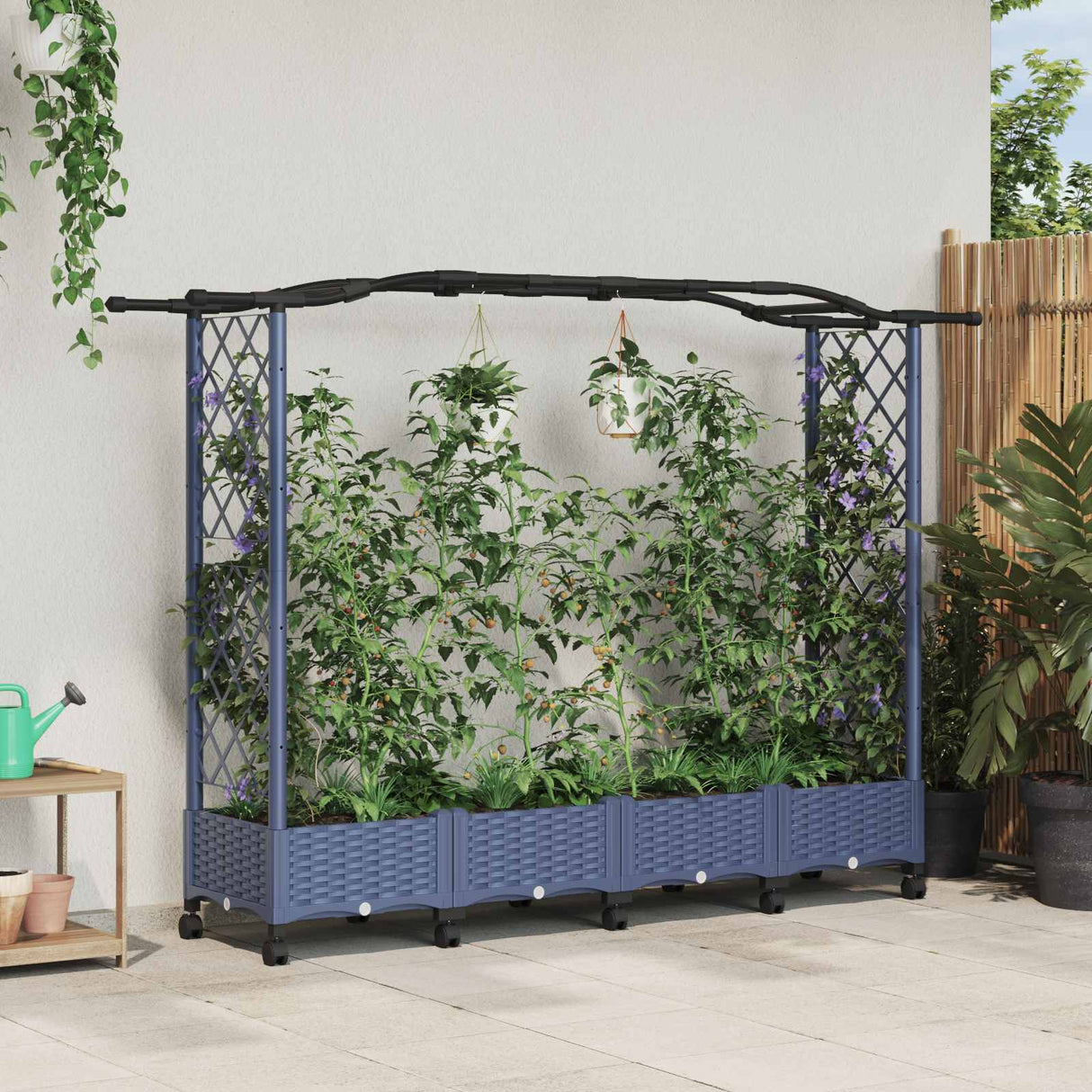 vidaXL Verhoogd Bed met Trellis en Dak Bruin 124 x 40 x 129 cm PP