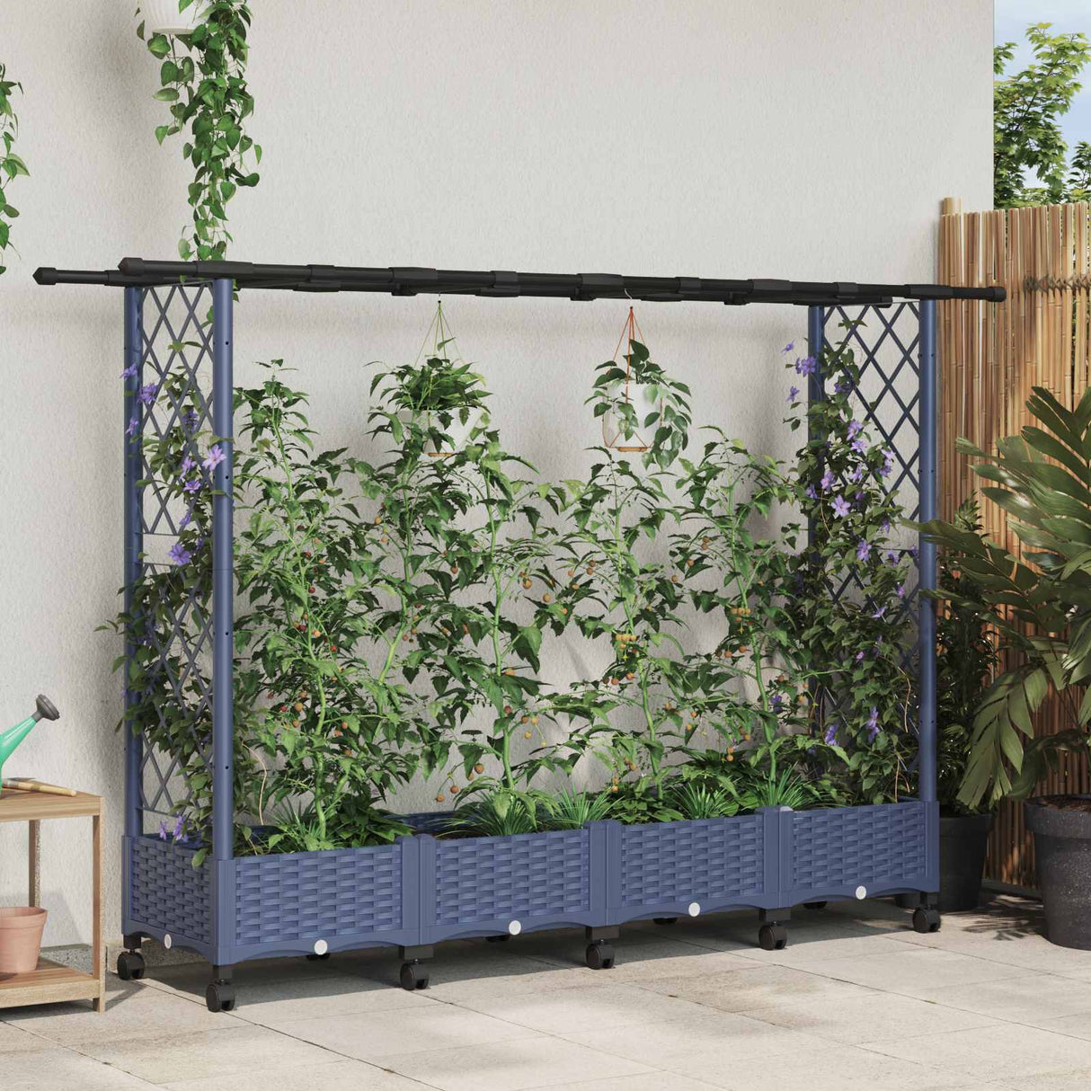vidaXL Verhoogd Bed met Trellis en Dak Bruin 124 x 40 x 129 cm PP