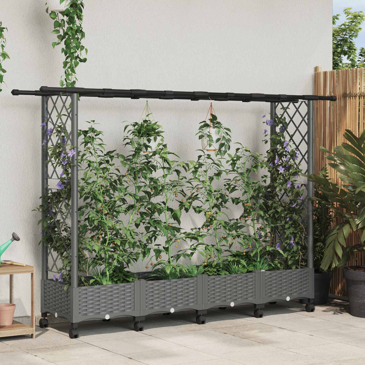 vidaXL Verhoogd Bed met Trellis en Dak Bruin 124 x 40 x 129 cm PP