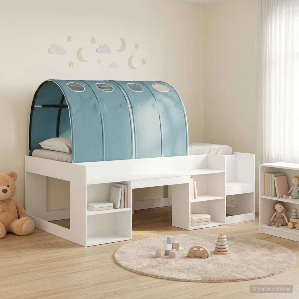vidaXL Bedframe met Tunnel 3 pcs Wit en Lichtblauw Bewerkt hout