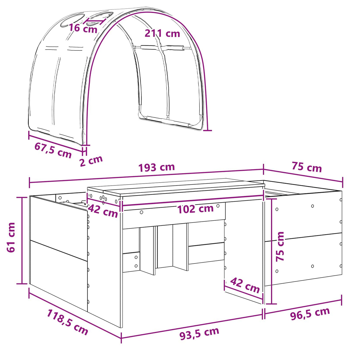 vidaXL Bed met Tunnel 4 pcs Artisian Eik en Rood Bewerkt hout