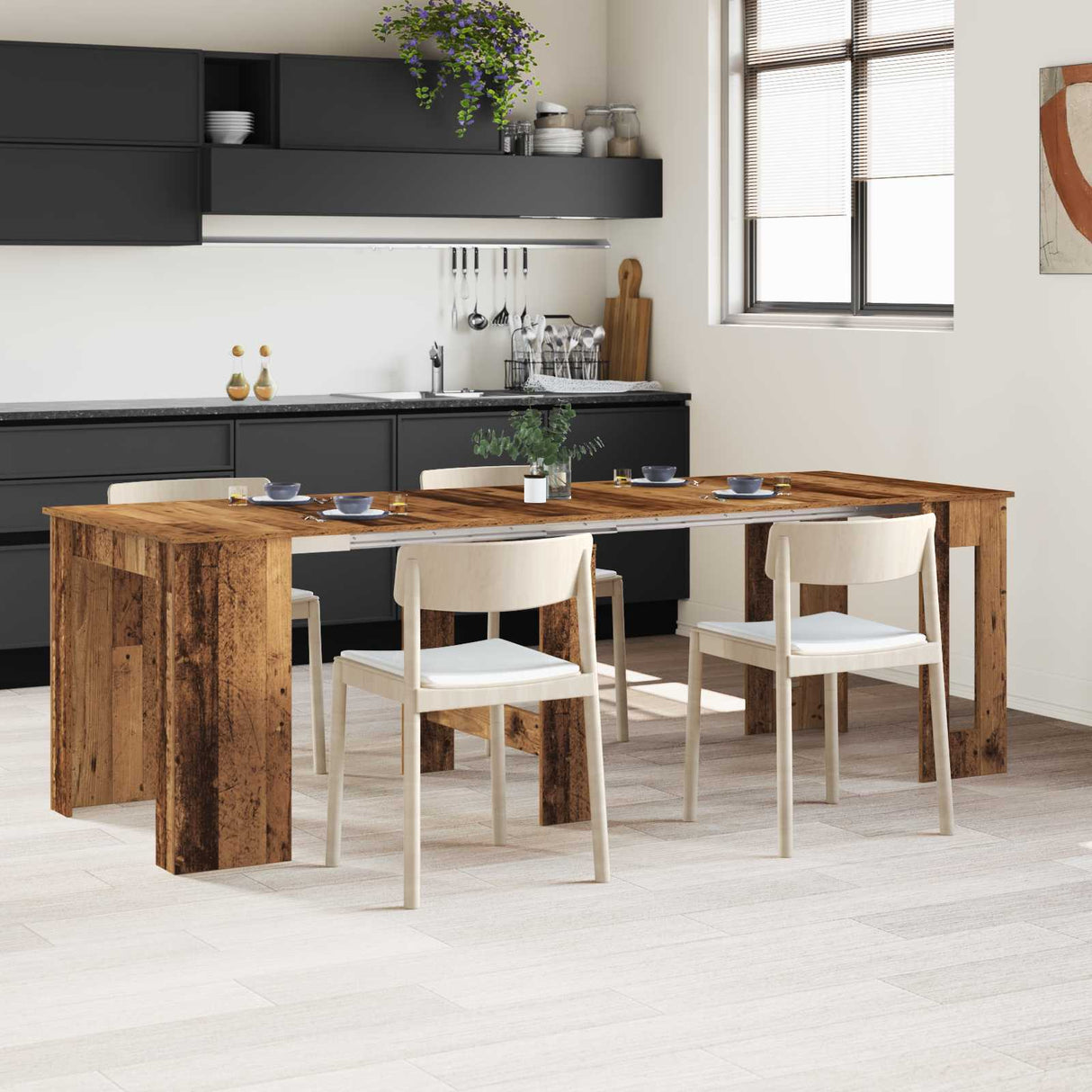 vidaXL Eettafel 180 x 85 x 75 cm Bewerkt hout Zwart eiken Rechthoekig