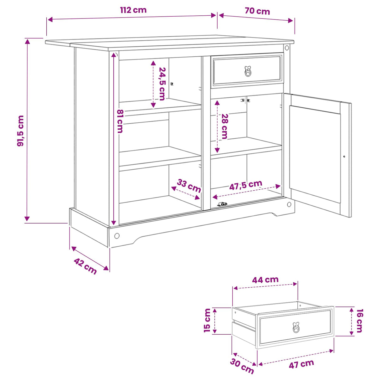 vidaXL Keuken Trolley met lade 2 pcs Honingwas 112 x 70 x 91,5 cm