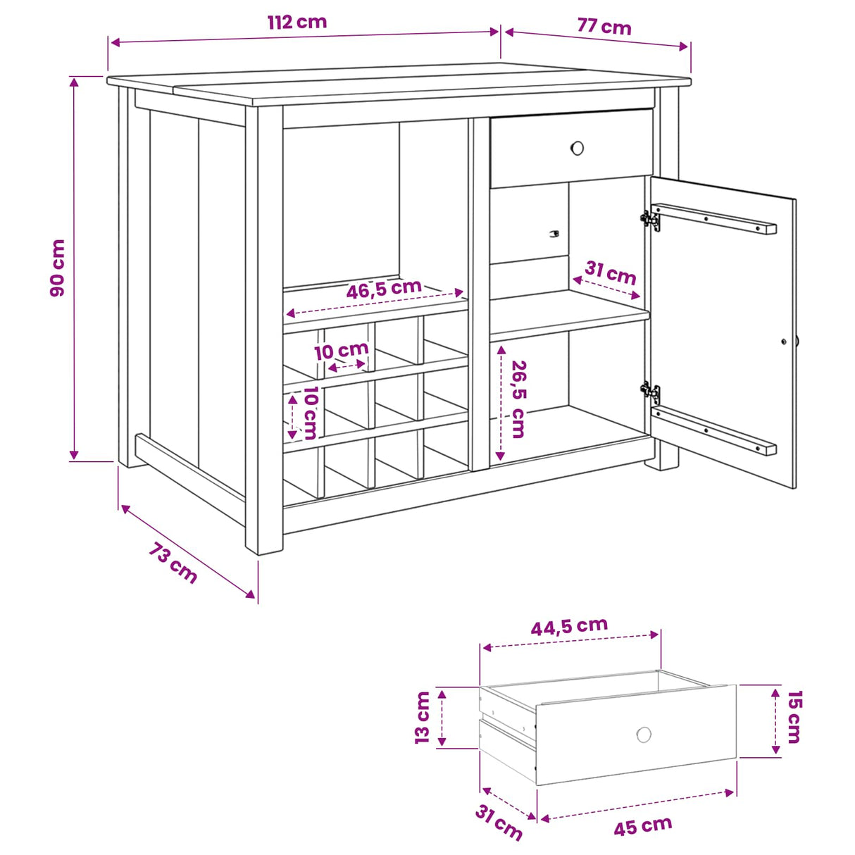 vidaXL Kitchen Trolley with Drawer PANAMA 2 pcs Honeycomb 112 x 77 x 90 cm