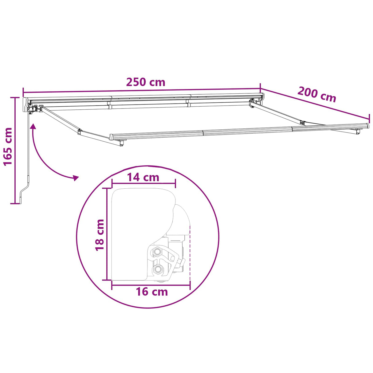 vidaXL Retractable Awning Light grey and white 2.5 x 2 m