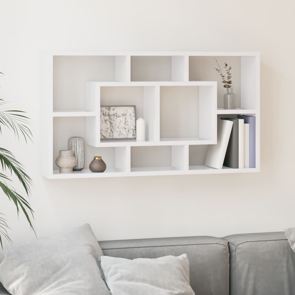 vidaXL Wandschap zwevend 8 vakken wit