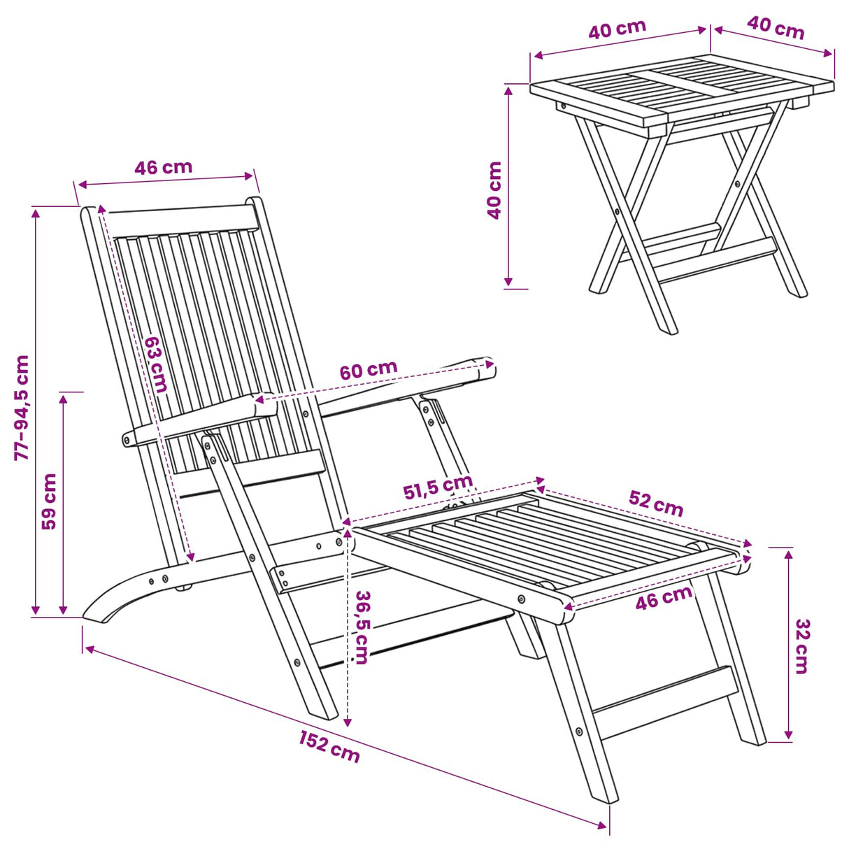vidaXL Folding Deck Chair 2 pcs Natural Solid Teak Wood