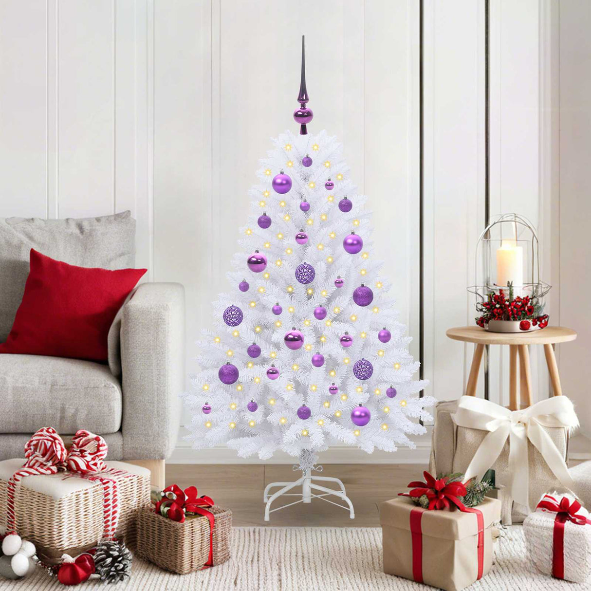 vidaXL Artificial Hinged Christmas Tree White 120 cm PVC and Steel