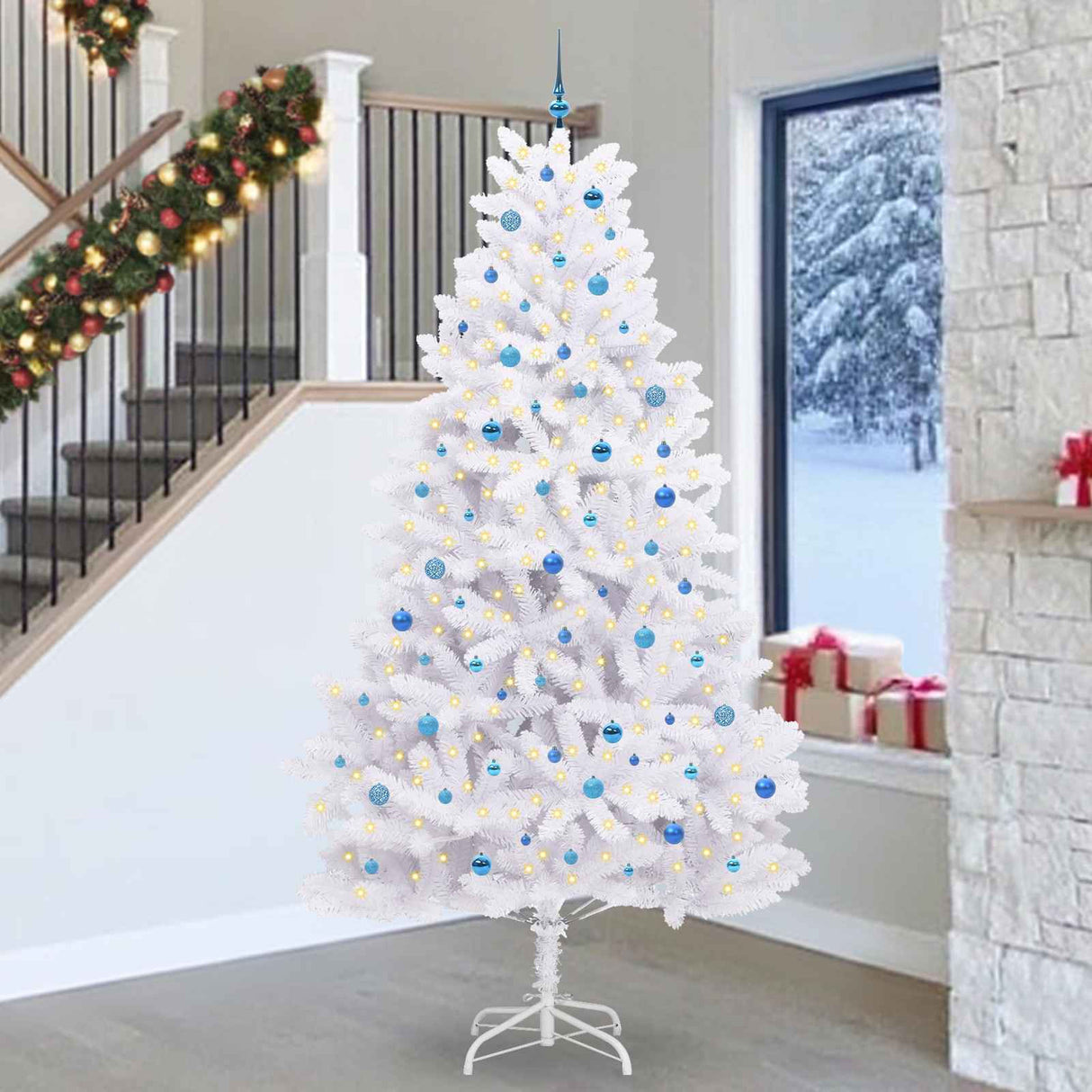 vidaXL Kunstmatige Hinged Kerstboom Wit 180 cm PVC en Staal