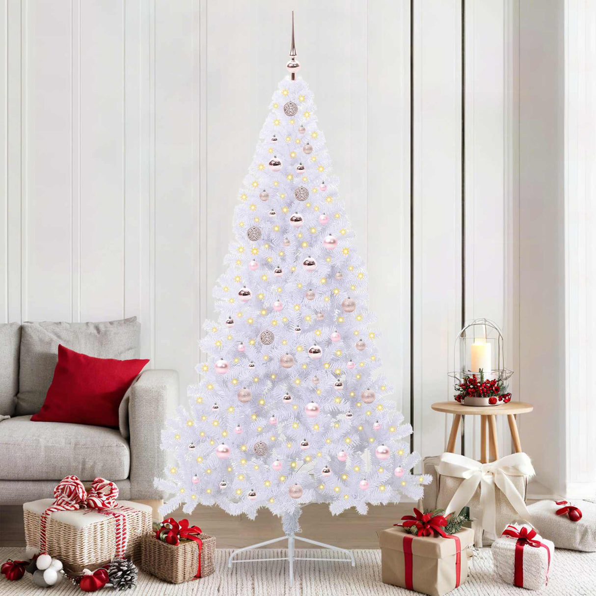 vidaXL Kunstkerstboom met 300 LED Wit 210 cm PVC en Staal