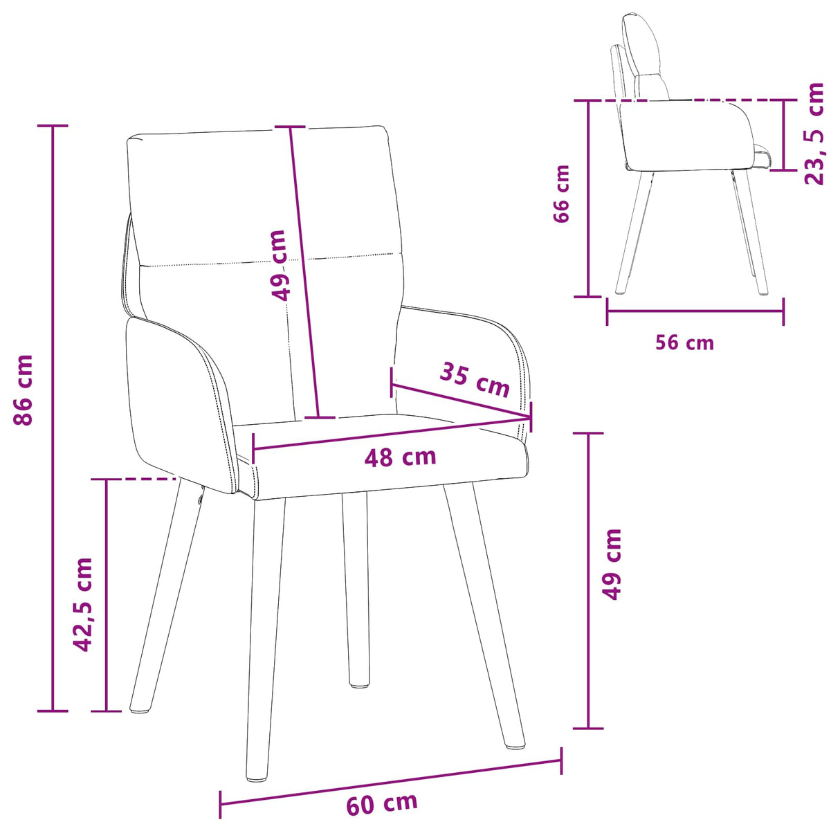 vidaXL Eetstoelen 4 pcs Stof Lichtgrijs 60 x 56 x 96 cm