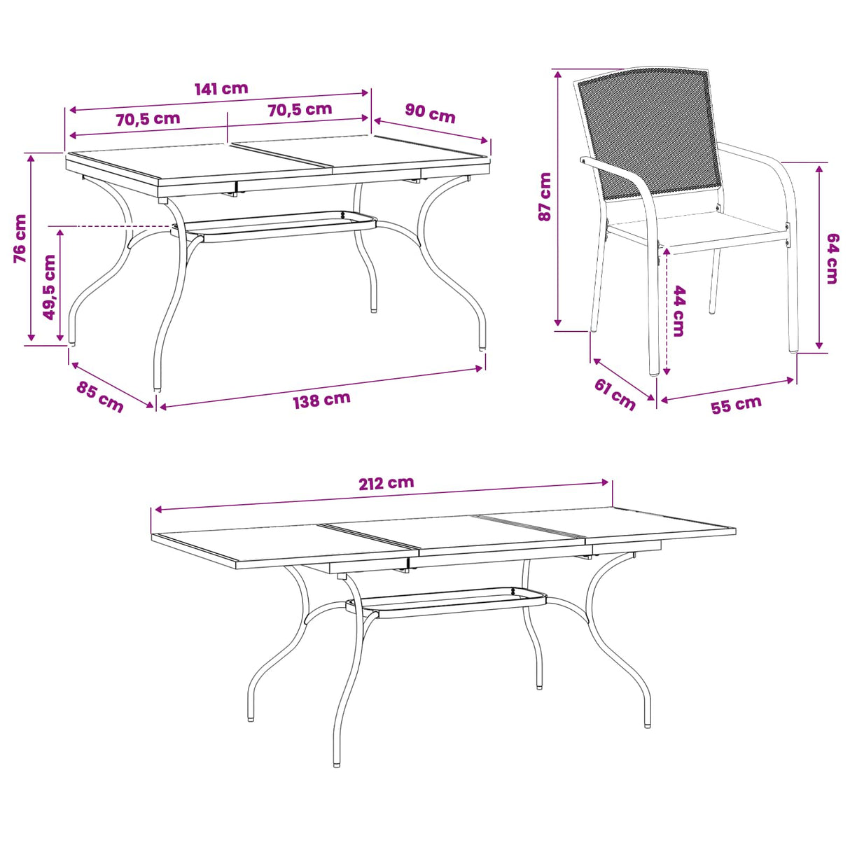 vidaXL Tuin Eettafel Set 7 pcs Antracietkleurig 212 x 90 x 76 cm