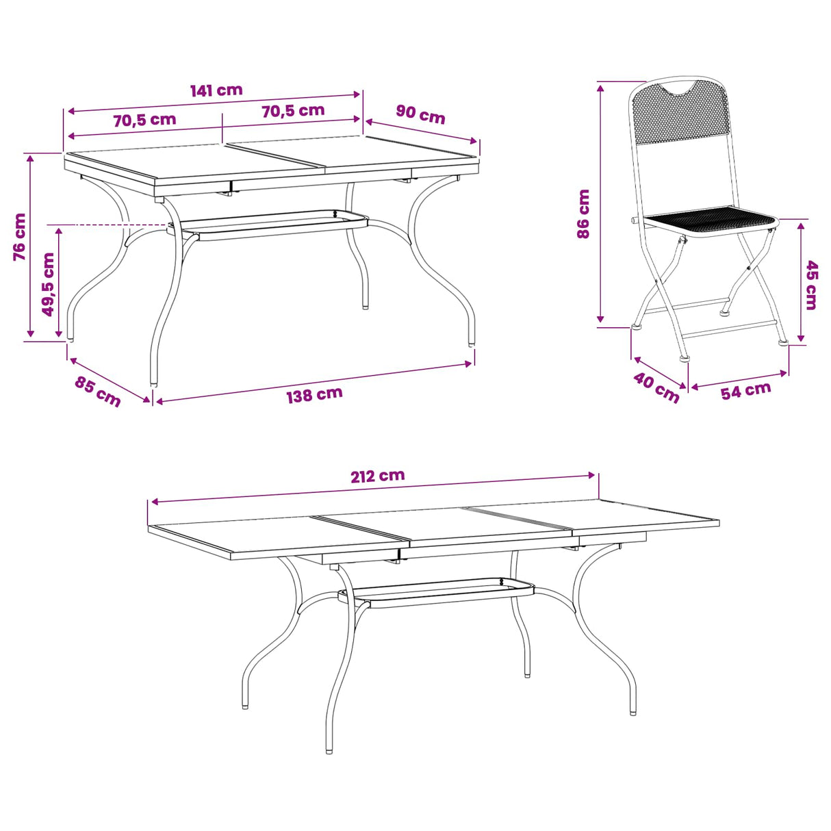 vidaXL Tuin Eettafel Set 7 pcs Antracietkleurig 212 x 90 x 76 cm