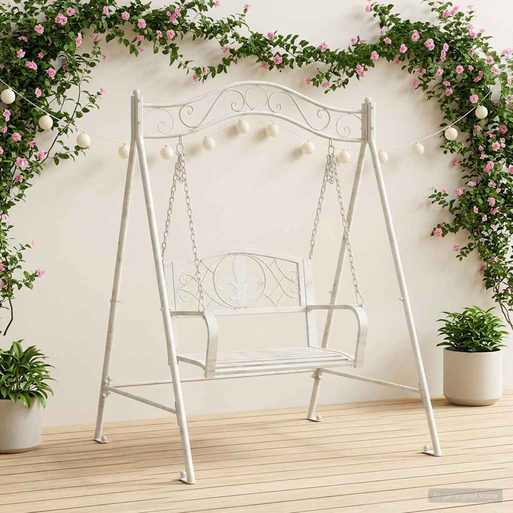 vidaXL Schommelbank Staal 113 x 121,5 x 168 cm Antiek wit