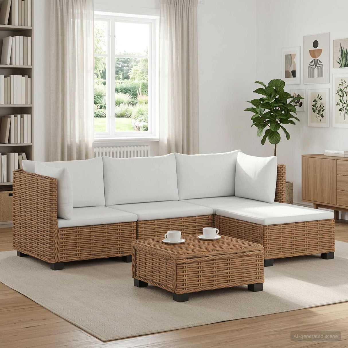 vidaXL 5 st Rieten Loungeset met Kussens GENDT Natuurlijk Riet Naturel