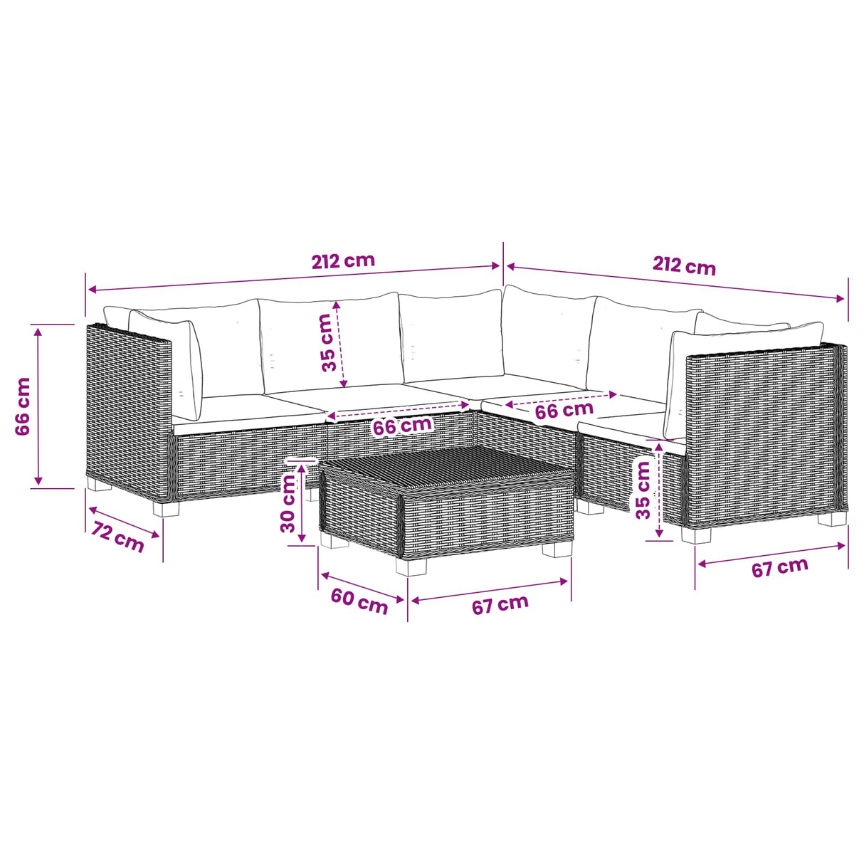vidaXL 6 st Rieten Loungeset met Kussens GENDT Natuurlijk Riet Naturel