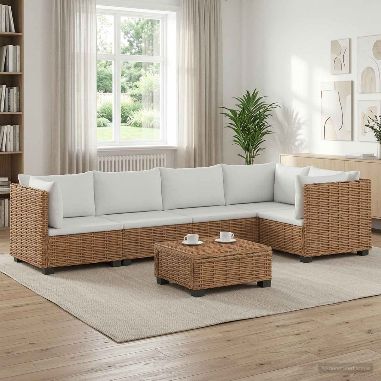 vidaXL 6 st Rieten Loungeset met Kussens GENDT Natuurlijk Riet Naturel