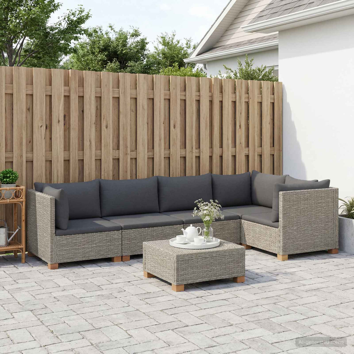 vidaXL 6 st Rieten Loungeset met Kussens GENDT Natuurlijk Riet Naturel