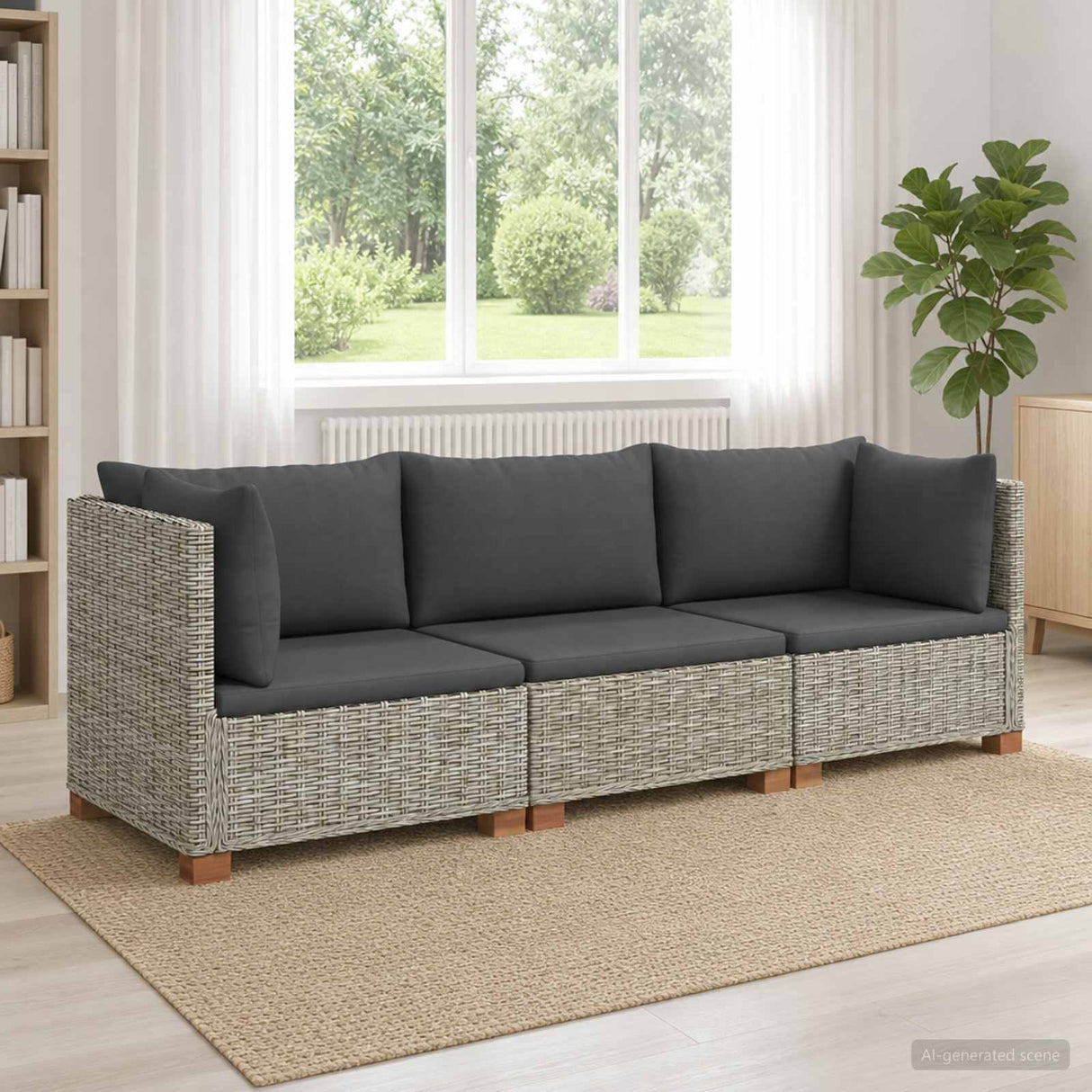 vidaXL 3 st Rieten Loungeset met Kussens GENDT Natuurlijk Riet Naturel