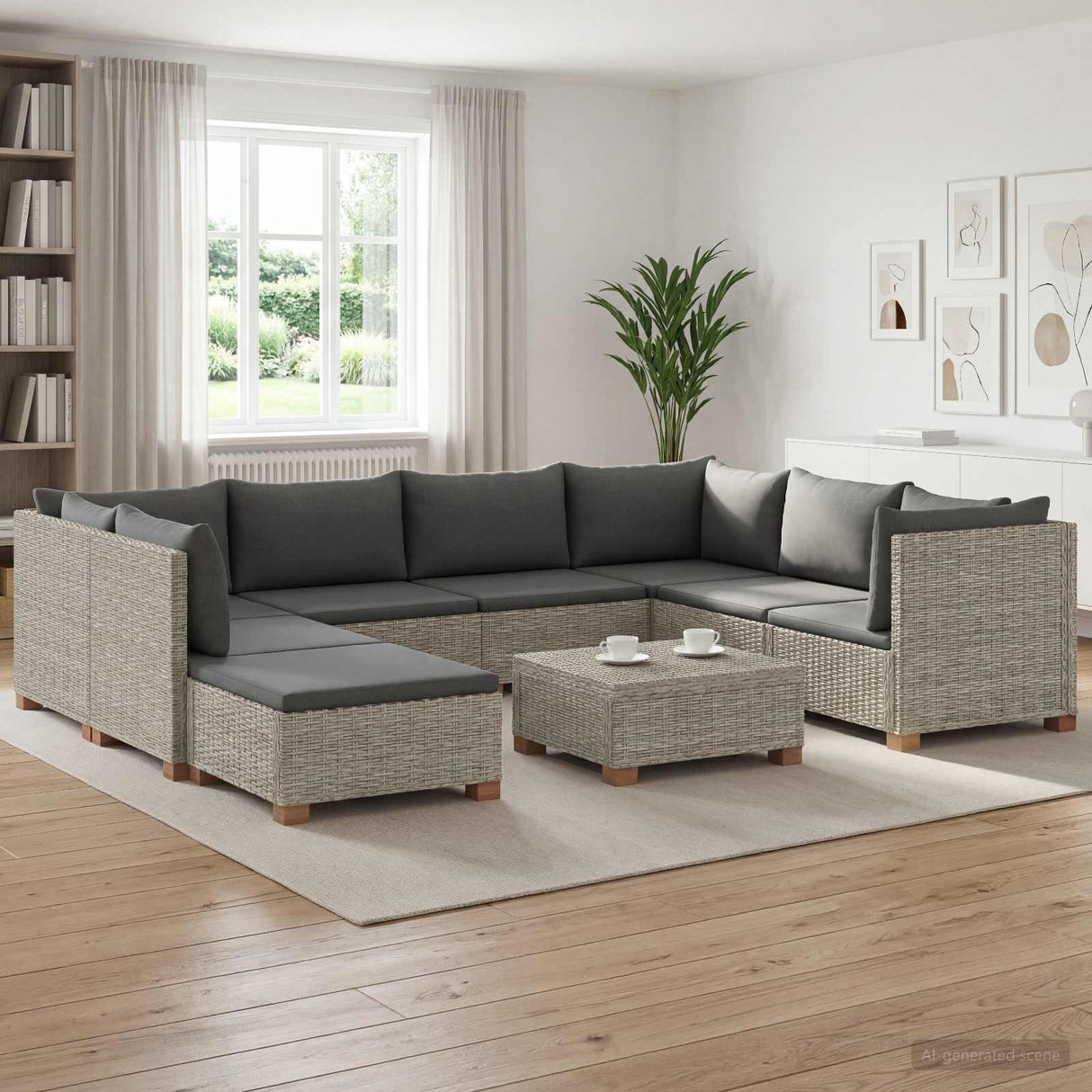vidaXL 9 st Rieten Loungeset met Kussens GENDT Natuurlijk Riet Naturel