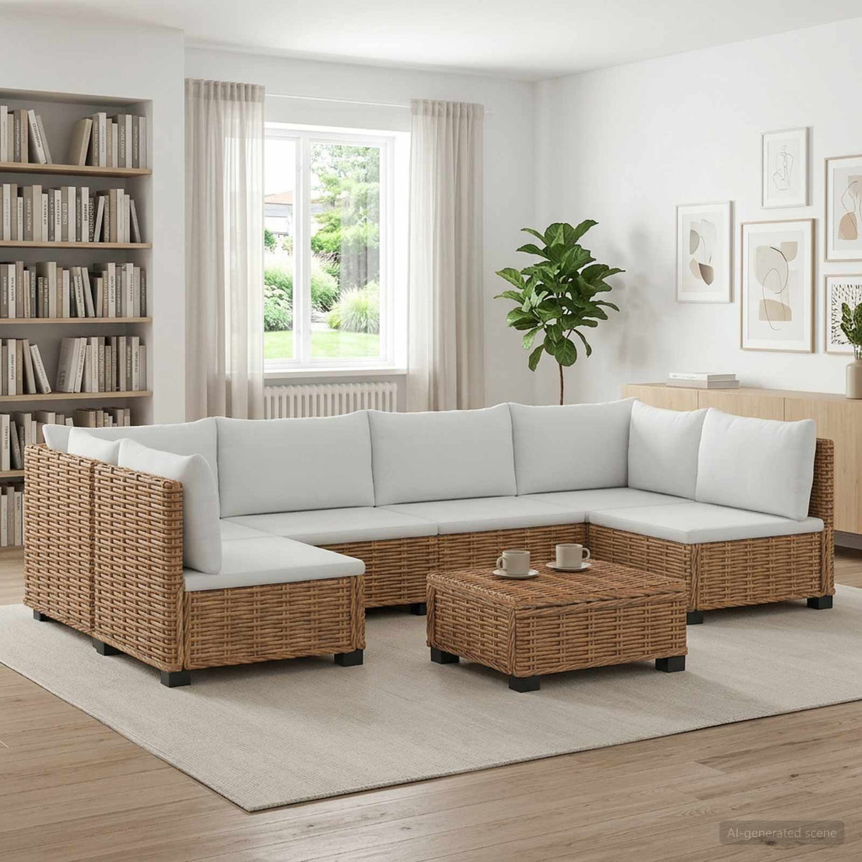 vidaXL 7 st Rieten Loungeset met Kussens GENDT Natuurlijk Riet Naturel