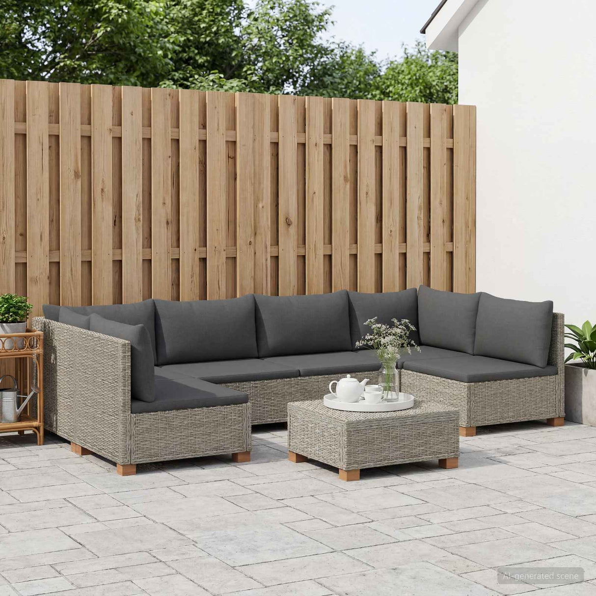 vidaXL 7 st Rieten Loungeset met Kussens GENDT Natuurlijk Riet Naturel