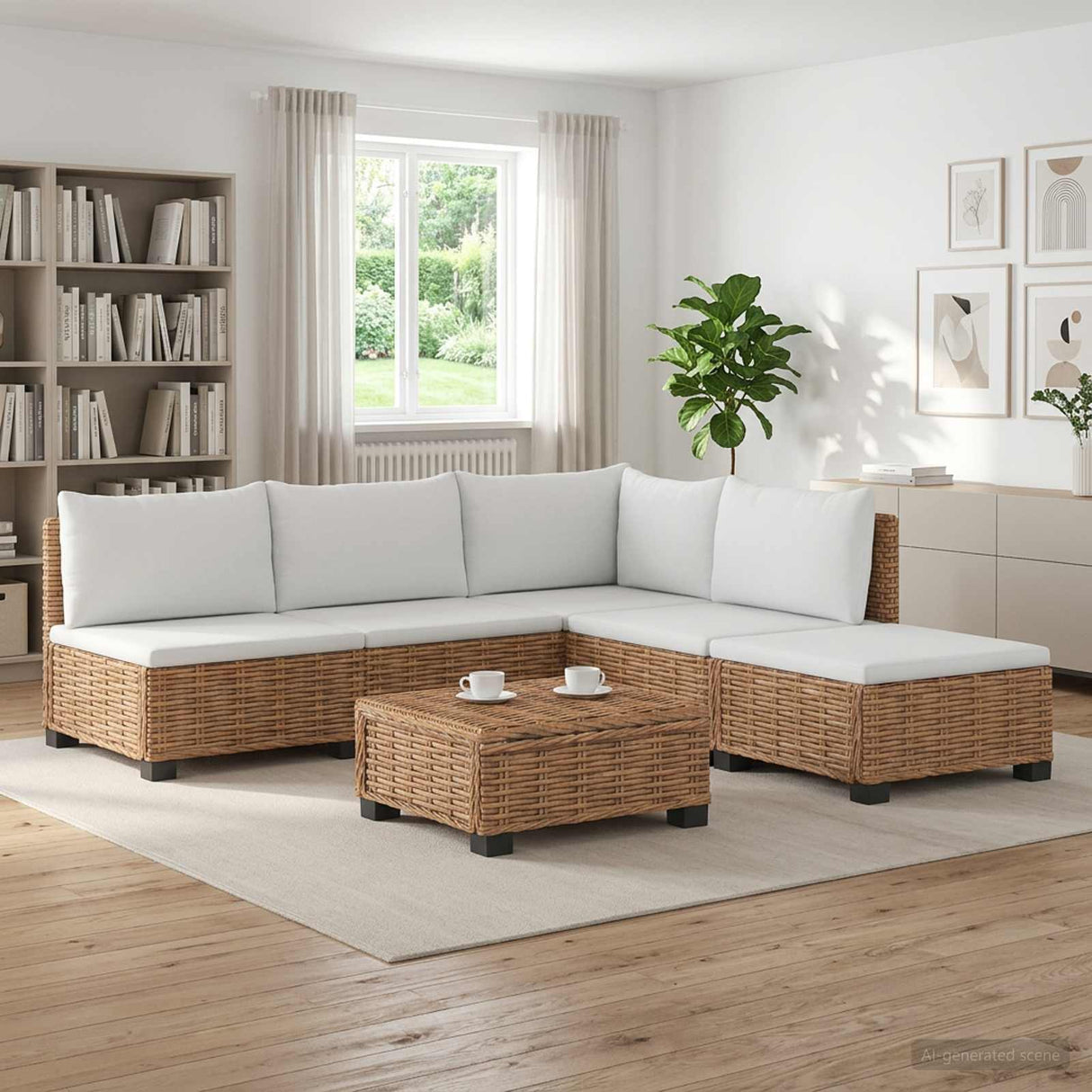vidaXL 6 st Rieten Loungeset met Kussens GENDT Natuurlijk Riet Naturel