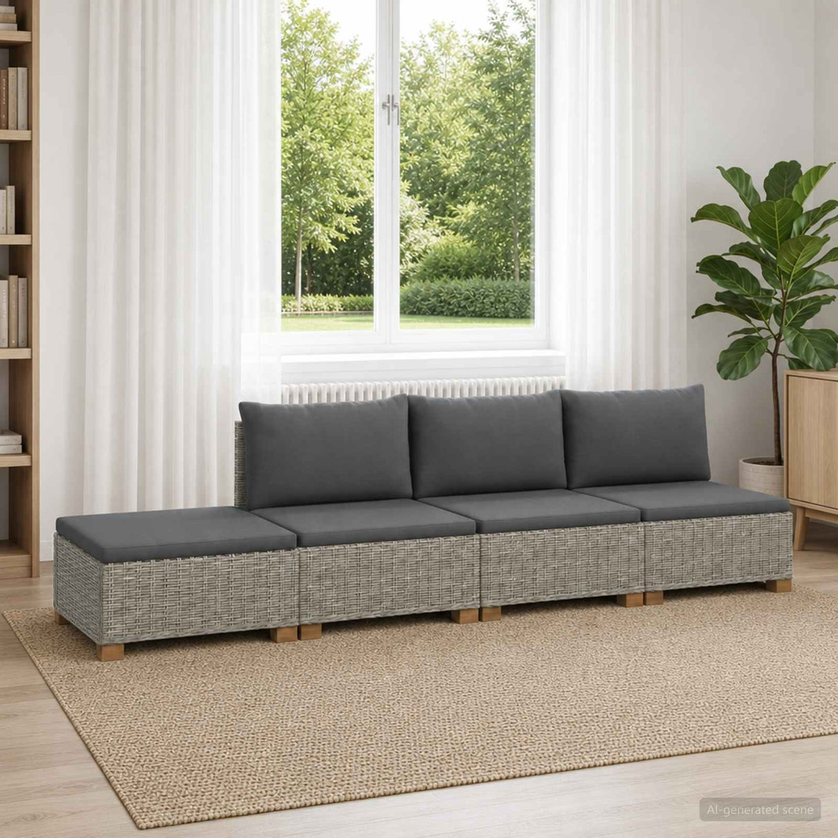 vidaXL 4 st Rieten Loungeset met Kussens GENDT Natuurlijk Riet Naturel