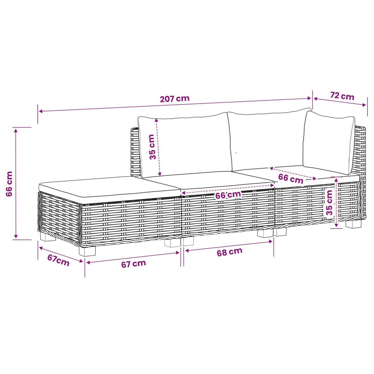 vidaXL 3 st Rieten Lounge Set met Kussens GENDT Natuurlijk Riet
