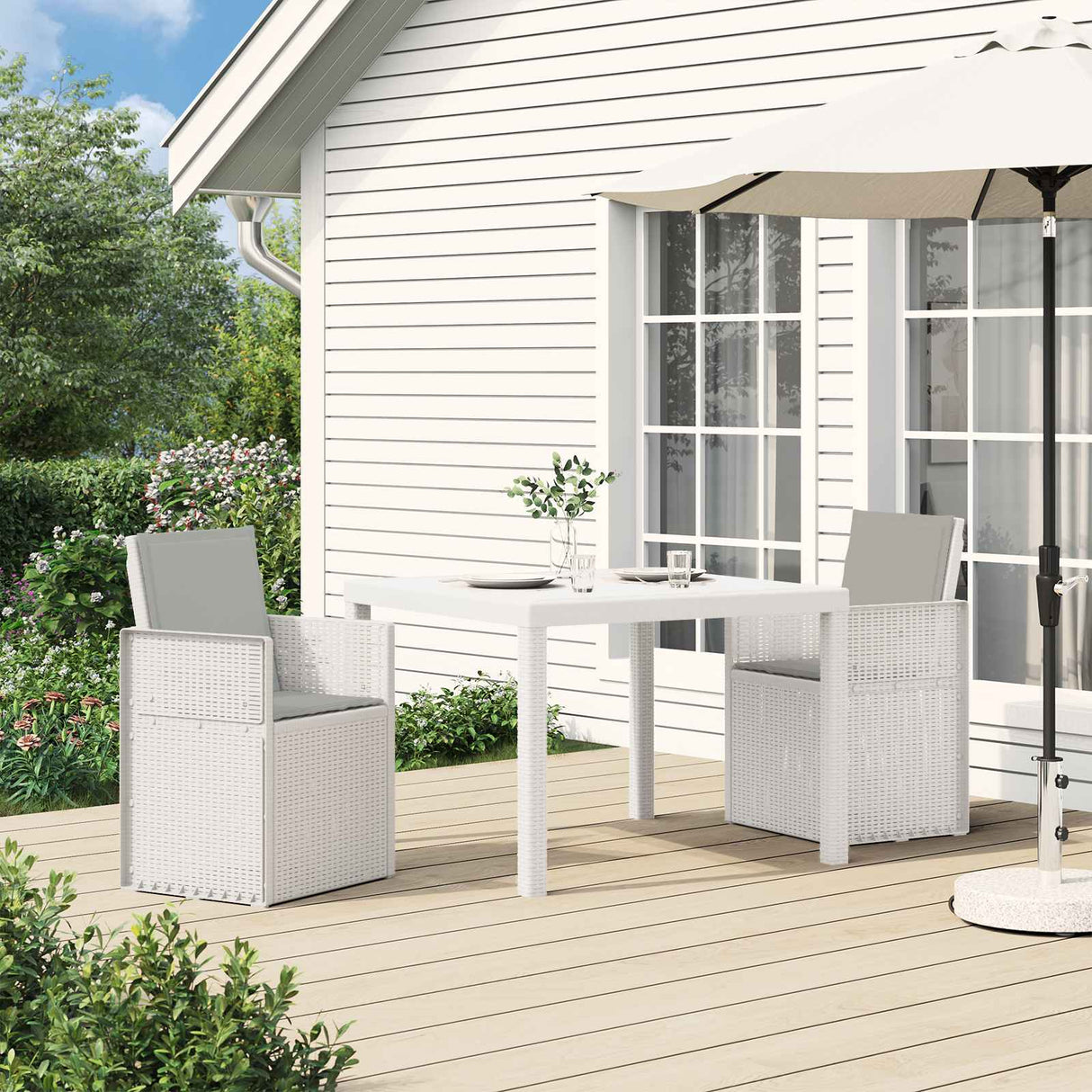 vidaXL Tuin Eettafel Set met kussen 3 pcs Bruin en crèmekleurig PP