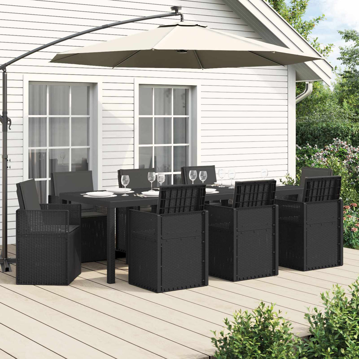 vidaXL Tuin Eettafel Set met kussen 3 pcs Bruin en crèmekleurig PP