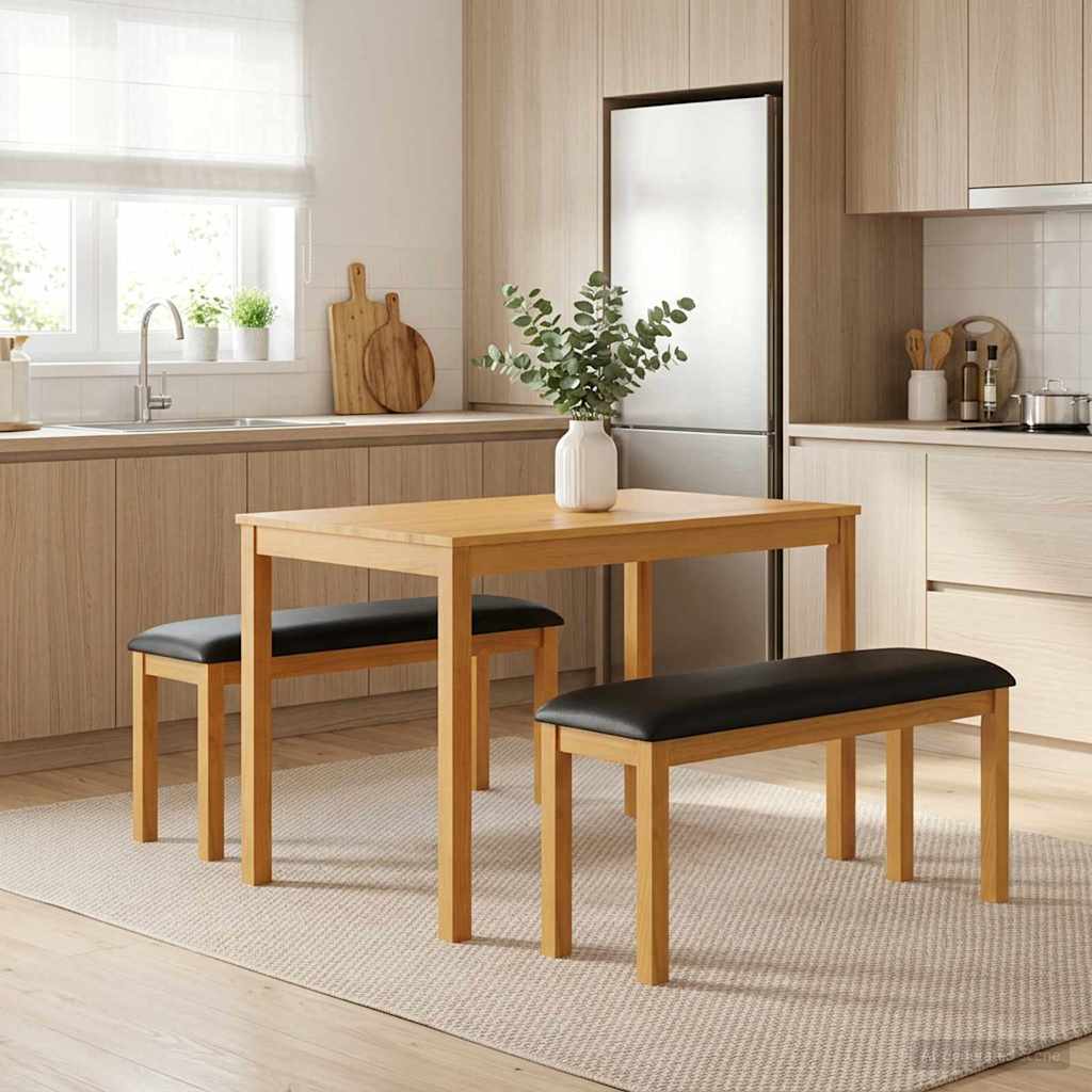 vidaXL Eetkamerset 3 st Naturel Massief Eikenhout
